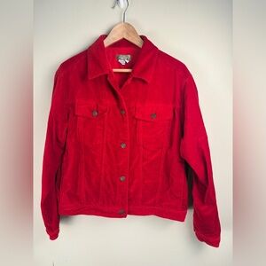 Territory Ahead Red Velour Bomber Jacket Pockets Button Up Woman's Size Large